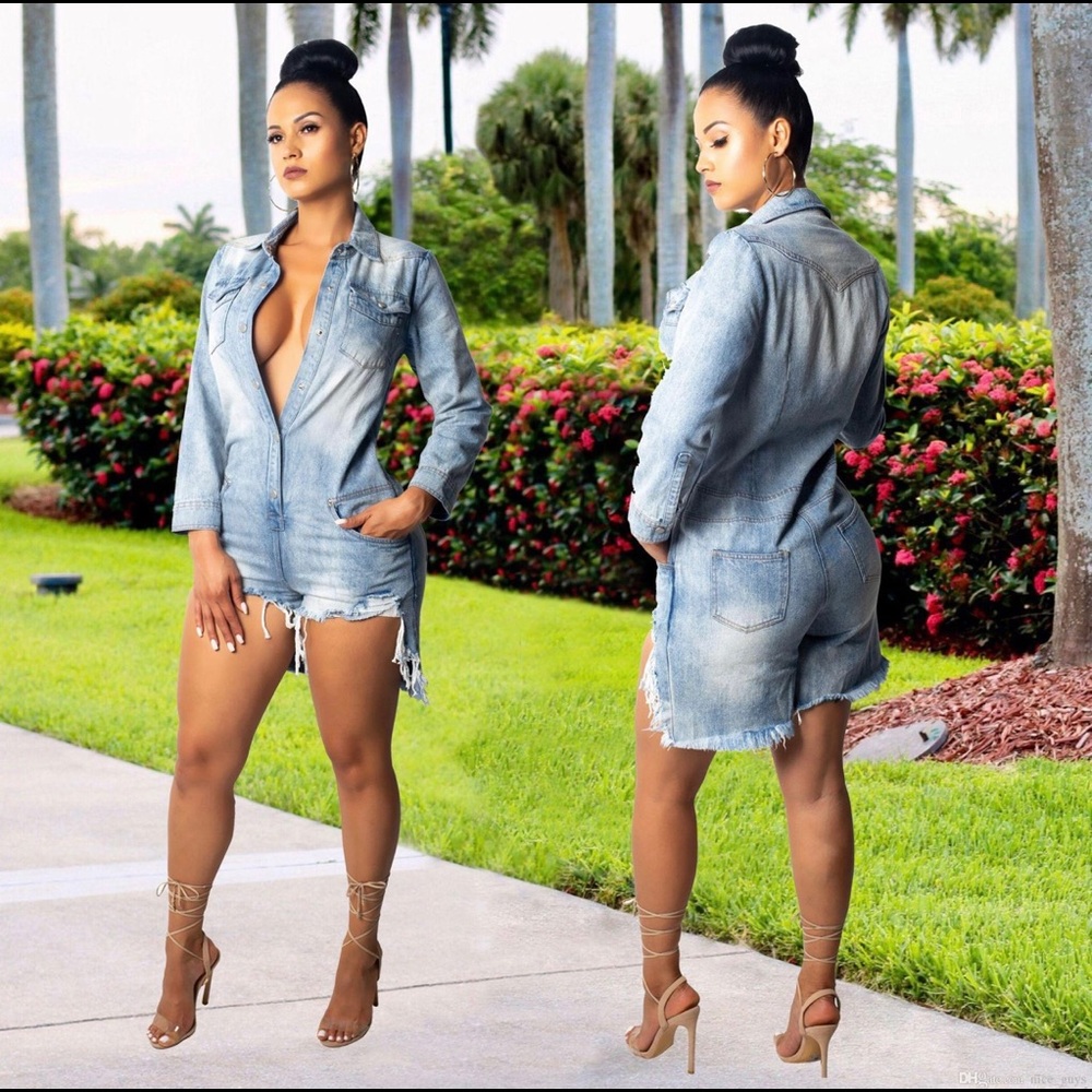 NWT Destroyed Denim Romper